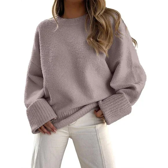 Women's Light Purple Oversized Long Sleeve Casual Fuzzy Knit Sweaters - Picture 1 of 9